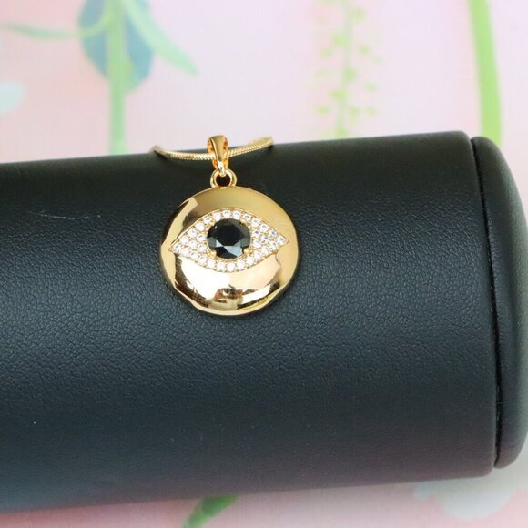 "Round Evil Eye Rose Gold Pendant with Black Center, XPPT1299 - Picture 3 of 12